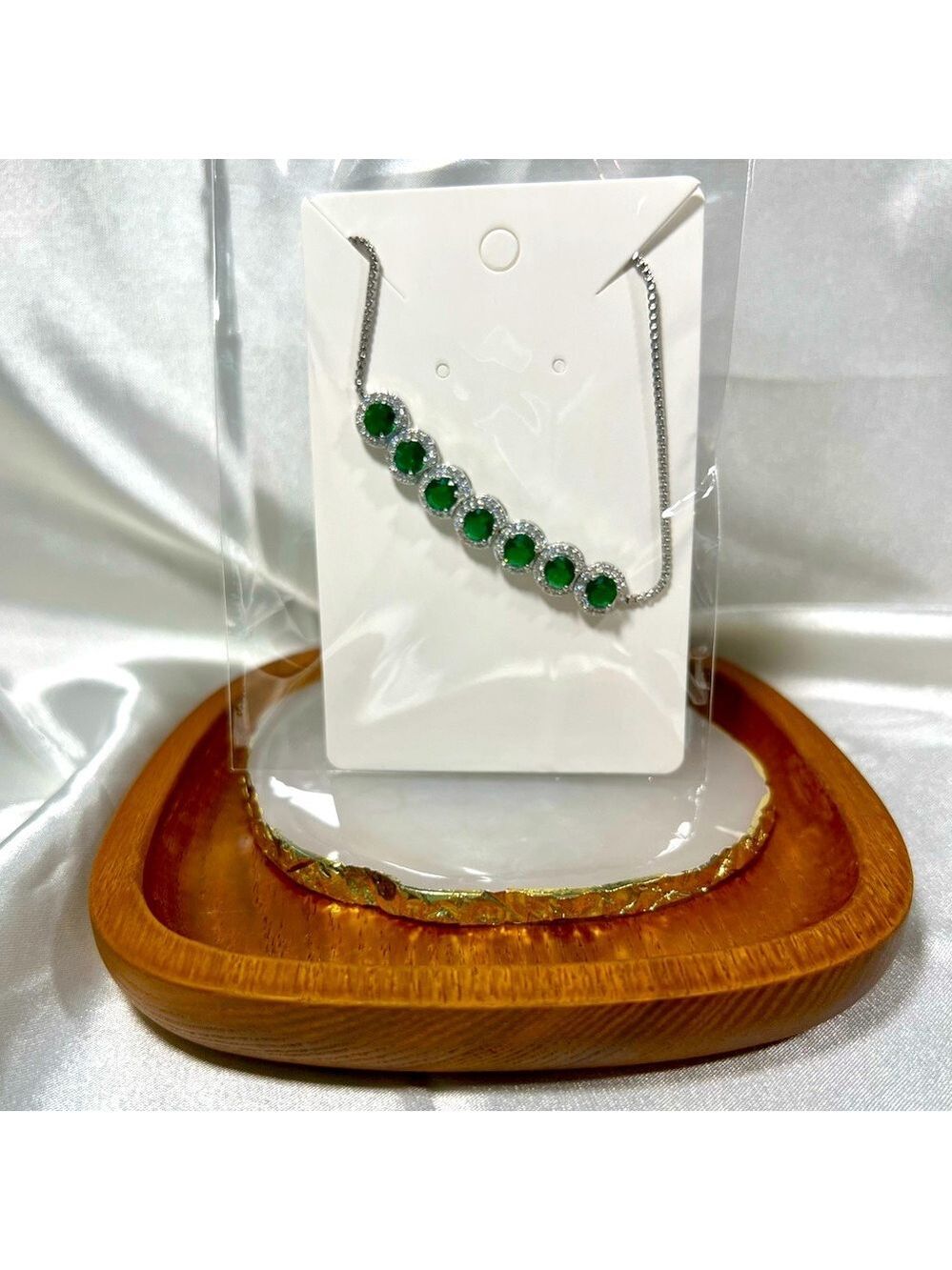 Silver Green Circles Adjustable Bracelet